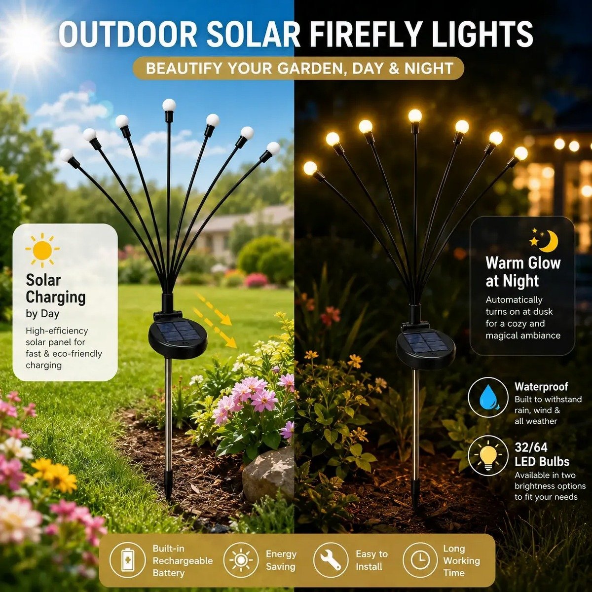 🎉NEW ARRIVAL-49% OFF✨🌿 Solar Firefly Glow Stakes – 32/48/64LED Garden Lights That Dance in the Breeze